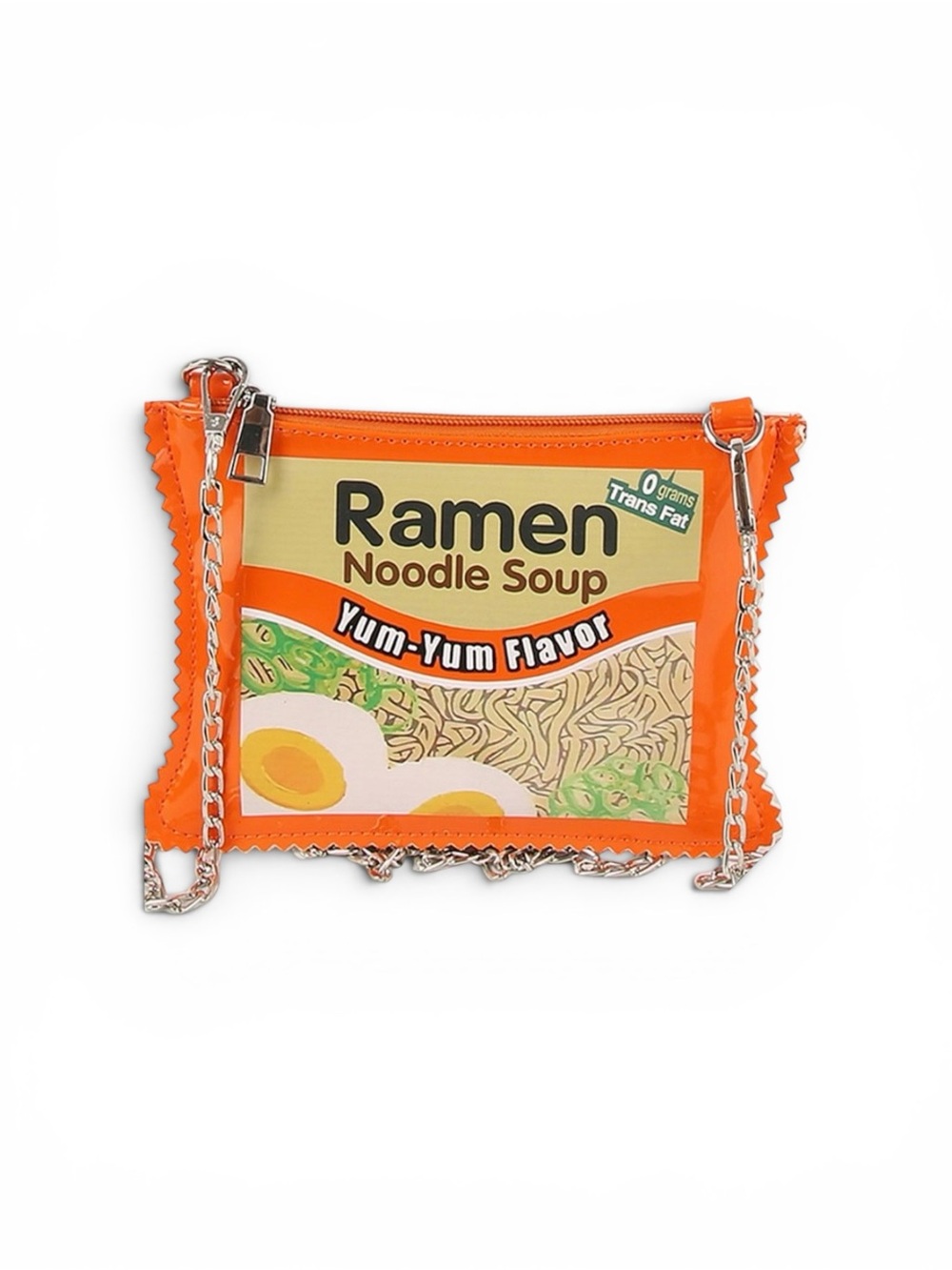 Orange Ramen Graphic Crossbody Bag with Silver Chain
